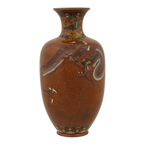 Japanese Cloisonne Enamel Meiji Goldstone Dragon Vase Attributed to Honda School