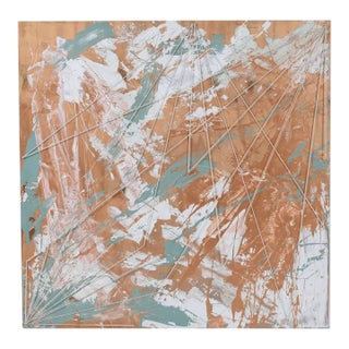 Emily Tan Copper and Sage Green Abstract Expressionist Painting With Stringpa For Sale