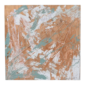 Emily Tan Copper and Sage Green Abstract Expressionist Painting With Stringpa