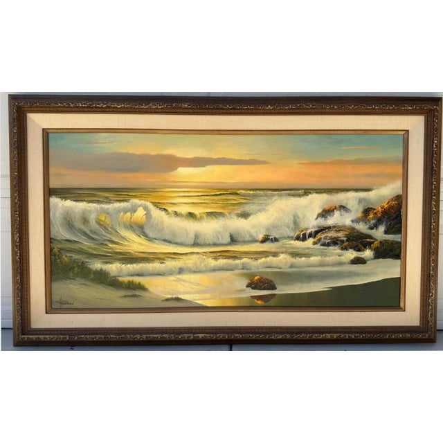 Listed Artist William Hoffman X Large Gold Gilt Framed Sunset Seascape 1970 For Sale - Image 14 of 18