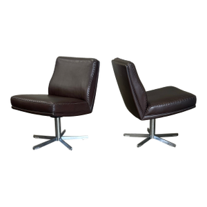 1970s De Sede Leather and Metal Swivel Chairs- A Pair
