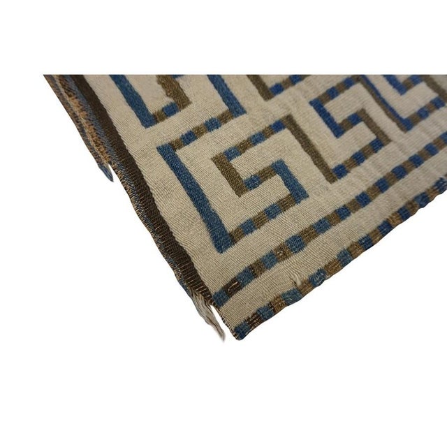 Native American 1890s Beige Field Antique Greek Key Border Native American Navajo Flatwoven Rug For Sale - Image 3 of 12