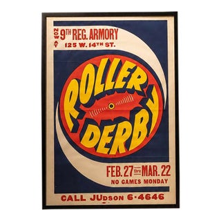 Vintage N Y C Roller Derby Framed Poster For Sale