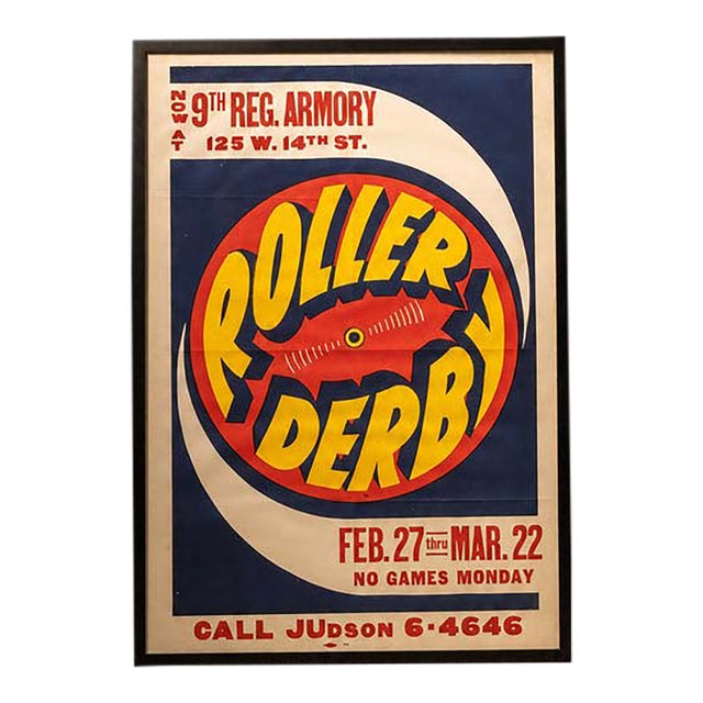Vintage N Y C Roller Derby Framed Poster For Sale