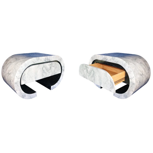 1980s Vintage Alpi Design Postmodern Marble Veneer Waterfall Nightstands Pair/Set For Sale - Image 17 of 17