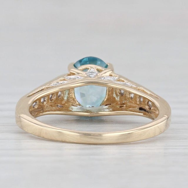 2010s 2.10ctw Blue Zircon Diamond Ring 14k Yellow Gold Size 6 Engagement For Sale - Image 5 of 8