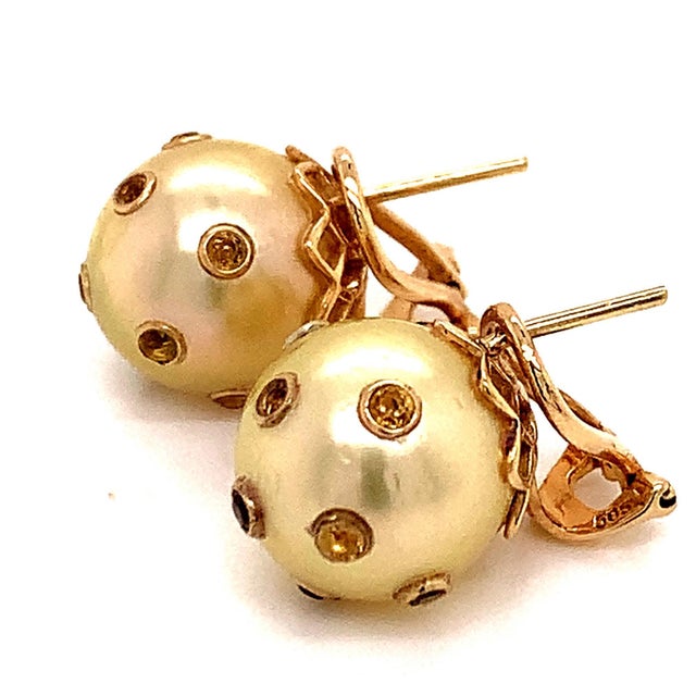 South Sea Pearl Sapphire Earrings 14k Gold Certified For Sale - Image 9 of 15