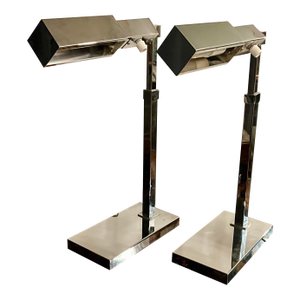 Pair of Late 20th Century Modern Design Chrome Task Lamps Smooth Turn Dimmer Switch