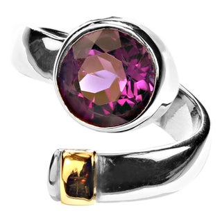 Ajd Crossover Amethyst and Sterling Ring With 14k Gold Accent, Size 4.75 For Sale