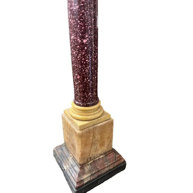 Grand Tour Pair of Porphyry and Yellow Marble Columns, 19th Century For Sale - Image 3 of 9