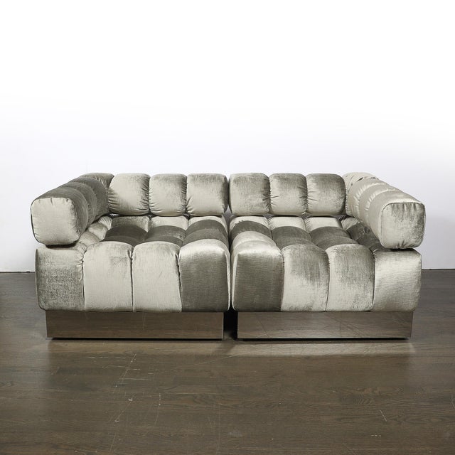 Mid-Century Harvey Probber 4-Piece Deep Tufted Modular Sofa in Platinum Velvet For Sale - Image 17 of 17