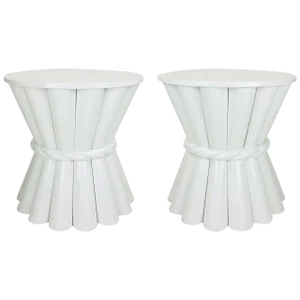 Studio Built White Gloss Lacquer "Sheaf of Wheat" Round End Tables - a Pair