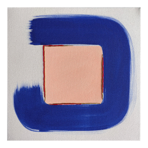Original Painting | Peach and Cobalt Blue Mixed-Media Abstract Painting, 14 X 14 In.