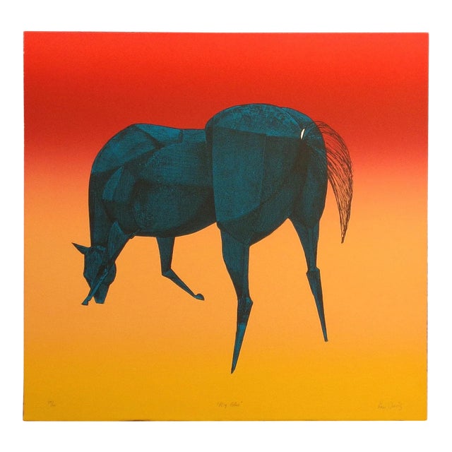 Contemporary Lew Davis "Big Blue" Signed Numbered Lithograph Art Print of a Horse For Sale