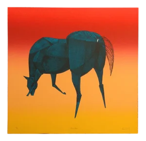 Contemporary Lew Davis "Big Blue" Signed Numbered Lithograph Art Print of a Horse