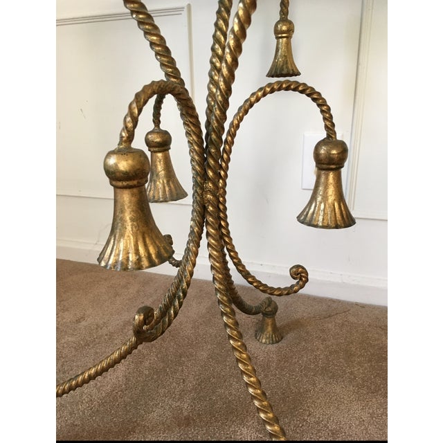 Hollywood Regency Hollywood Regency Gilt Metal Side Table W/ Glass Top, 1960s Rope & Tassel Design For Sale - Image 3 of 17