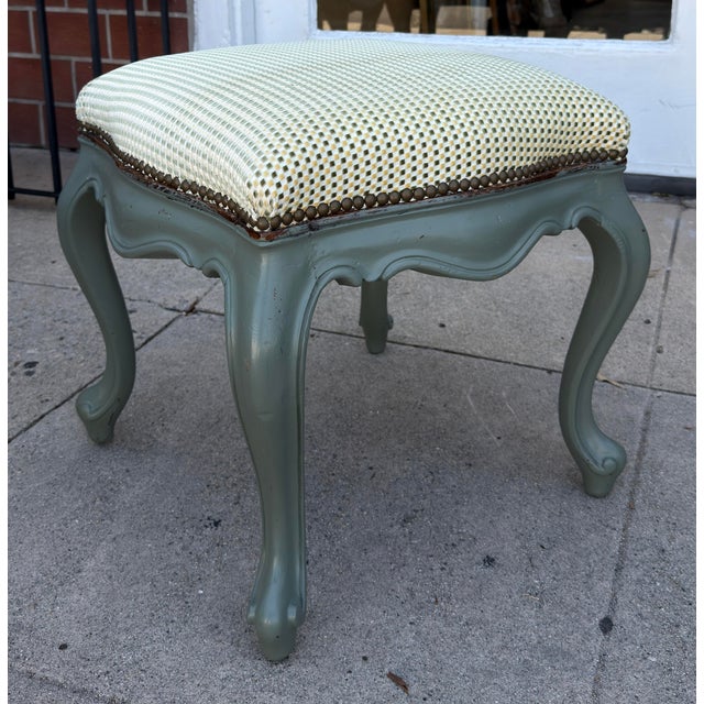 1920s Antique Italian Baroque Green Paint Decorated Footstool Ottoman Bench For Sale - Image 5 of 6