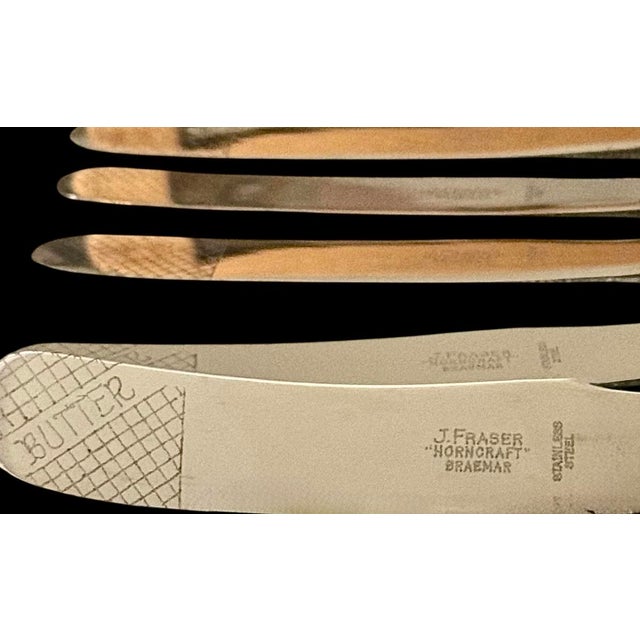 Mid 20th Century Vintage J Fraser Horncraft of Braemar Scottish Stag Handled Butter Knife m - Set of Eight For Sale - Image 5 of 10