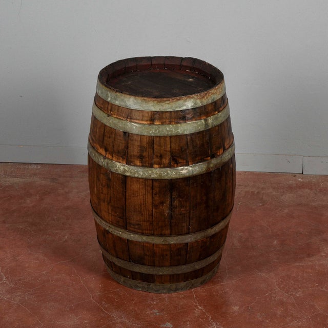 Small Wine Barrel with Wooden Staves and Metal Bands, 20th Century For Sale - Image 6 of 18