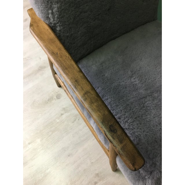 Mid-Century Gray Sheepskin Armchair For Sale - Image 12 of 14
