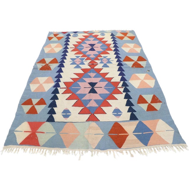 Tribal Vintage Persian Shiraz Kilim Rug, 04'01 X 05'09 For Sale - Image 3 of 9