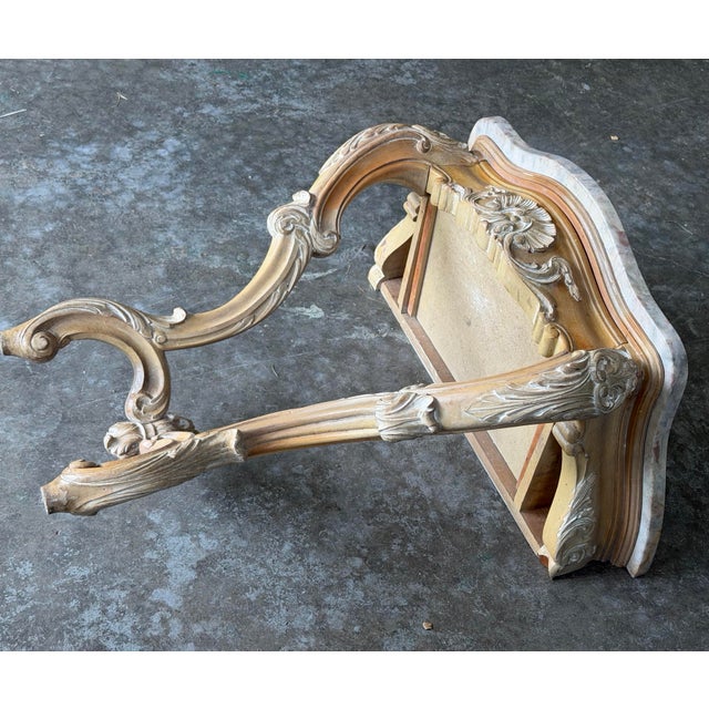 Vintage Marshall Field & Company Spanish Reproduction Marble-Top Demi-Lune Console Table For Sale In Chicago - Image 6 of 9