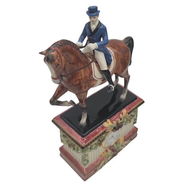 Traditional Fitz and Floyd Equestrian Clock Sculpture – Dressage Horse and Rider Figurine For Sale - Image 3 of 11