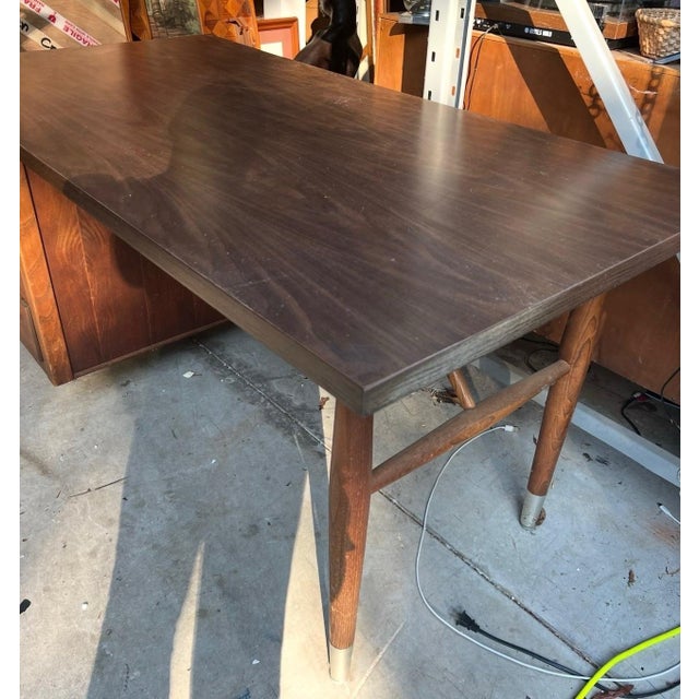 Mid-Century Modern Heavy Large Vintage Wooden MCM Style Desk For Sale - Image 3 of 4