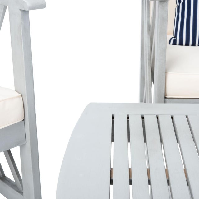 Spritely Home Fontana 4-Piece Outdoor Set, Grey/Beige Cushion With Navy Thin Stripe Pillows For Sale - Image 4 of 8