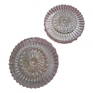 Mid-Century Round Clear Cut Glass Sconces or Flush Mounts, Germany, 1960s, Set of 2 For Sale