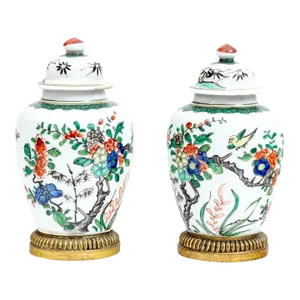 19th Century French Samson Porcelain Vases & Covers in the Chinese Famille Vert Glaze & Bronze Mounts - A Pair