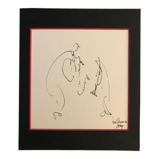 1990s Minimalist Pen and Ink New Orleans Jazz Musician Abstract Drawing For Sale