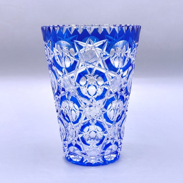 Art Deco Blue Cut-to-Clear Crystal Constellation Vase by Steven & Williams, 1930s For Sale - Image 9 of 18