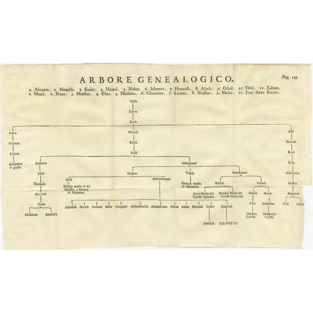 Antique print titled 'Arbore Genealogico'. Family tree of Muhammad. This print originates from 'Vita di Maometo cavata...