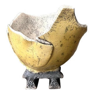 Vintage Original Studio Pottery Folded Bowl For Sale