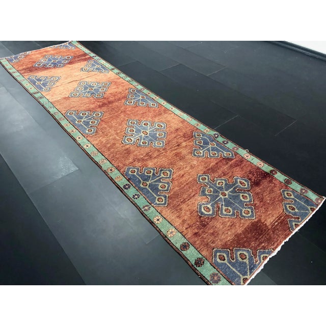 Burnt Orange Vintage Turkish Oushak Ethnic Wool Runner Rug For Sale - Image 8 of 11