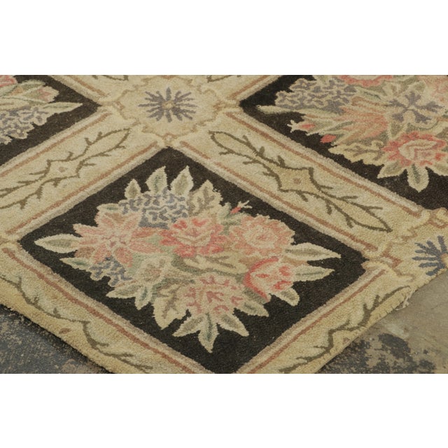1920s Antique Hooked Rug in Gold With Floral Garden Lattice Design - Rug & Kilim For Sale - Image 5 of 8