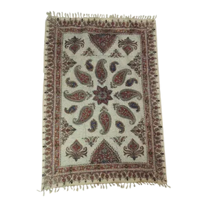 Vintage Red and Blue Paisley Hand-Blocked Cloth with Fringes