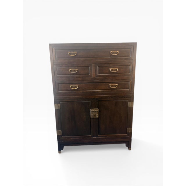 Baker Furniture Company 1970s Michael Taylor for Baker Modular Gentleman’s Chest / Cabinet in Dark Walnut With Brass Hardware For Sale - Image 4 of 13