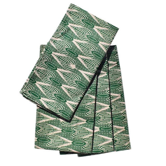 African Wax Formal Cloth Dinner Napkins In Green Block Print Set