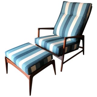 1960s Vintage I.B. Kofod Larsen for Selig Reclining Chair & Ottoman - 2 Pieces For Sale