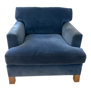 1990s Roy McMakin Mid-Century Modern Peacock Blue Mohair Lounge Chair