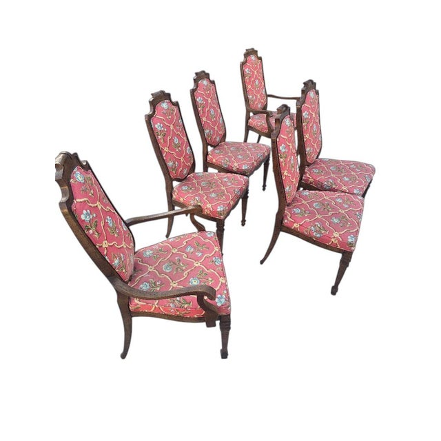 Mid-Century Modern Antique French Provincial Carved Dining Chairs – Set of 6 (2 Armchairs, 4 Side Chairs) For Sale - Image 3 of 6