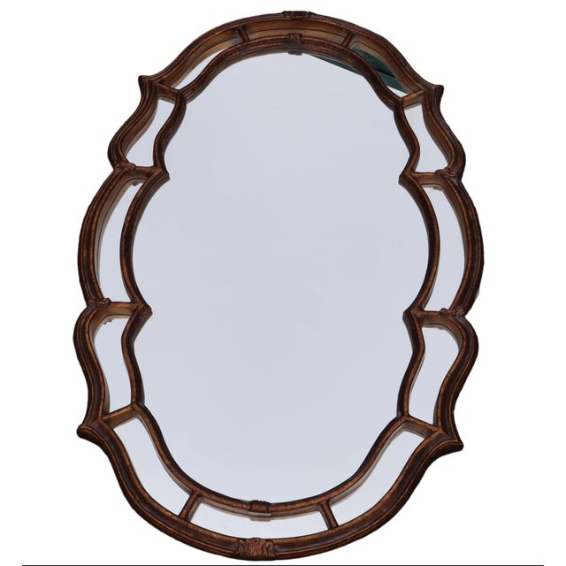 Hollywood Regency Large Hollywood Regency Style Mirror With Gold Wooden Frame For Sale - Image 3 of 9