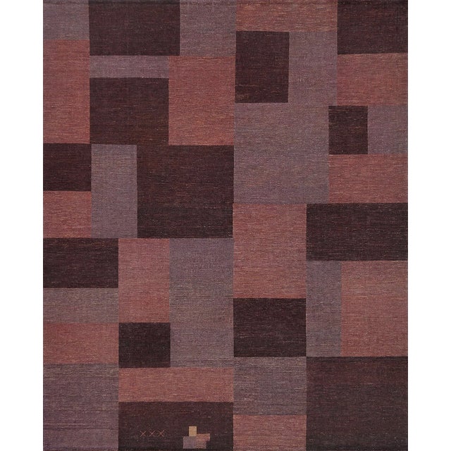 Burgundy Contemporary Flatweave Patchwork Wool Rug For Sale - Image 8 of 8