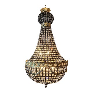 Late 20thC French Louis XVI Black Gold Chandelier For Sale