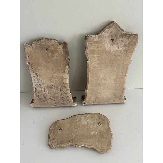 Set of 3 Vintage Plaster Architectural Wall Plaques With Renaissance Doorway Reliefs & Cherub Fragment For Sale - Image 14 of 14