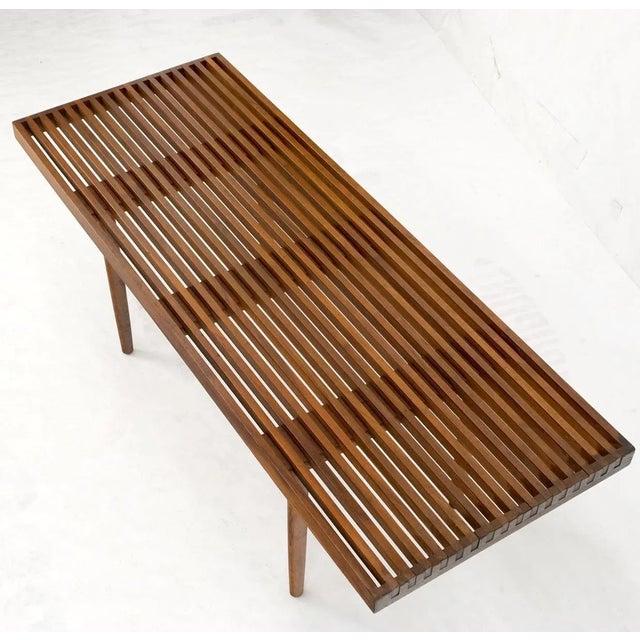 Mid 20th Century Mel Smilow Slatted Solid Walnut Mid-Century Modern Bench on Tapered Dowel Legs For Sale - Image 5 of 12