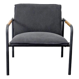 Sauder Boulevard Modern Black Lounge Chair With Metal Frame and Wood Accents For Sale