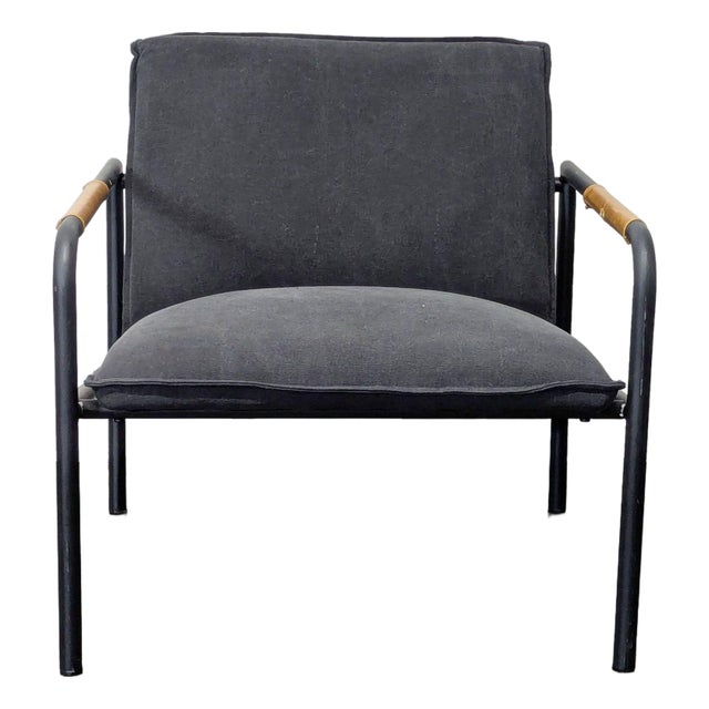 Sauder Boulevard Modern Black Lounge Chair With Metal Frame and Wood Accents For Sale